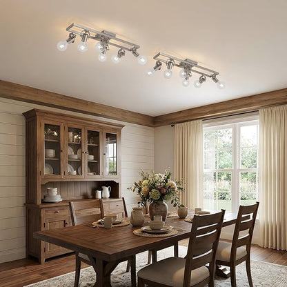 KEESFU 6-Light Nickel Track Lighting Fixtures Ceiling, Modern Silver LED Track Lighting with 6 Rotatable Heads, for Kitchen, Hallway, Living Room (Bulbs Not Included)