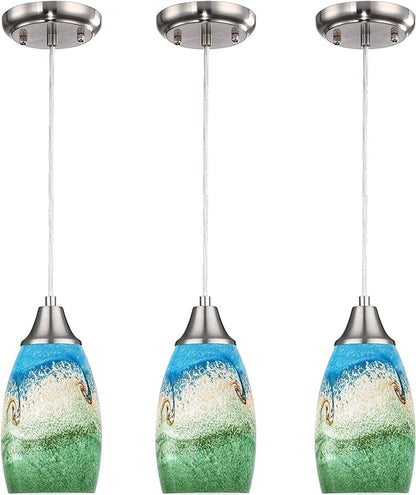 karyfine 3pack Mini Pendant Lights Kitchen Island Hand Blown Art Glass Hanging Ceiling Pendant Light Over Kitchen Sink Glass Pendant Light Shade for Coffee Bar,Dining Room,Stairs Multi Color