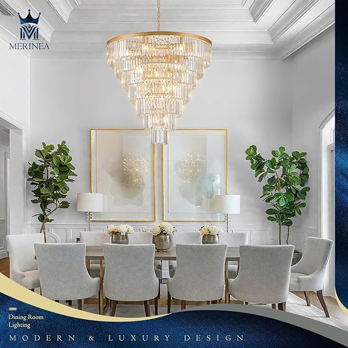 Large Crystal Chandelier Modern Gold 36" Round Chandeliers for Staircase 22 Lights 7-Tier Luxury K9 Crystal Ceiling Pendant Light Fixture for High Ceiling Living Room Foyer