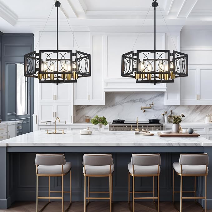 Modern Farmhouse Chandelier- 22.8" Large Pendant Light Fixture Vintage Industrial Metal Light for Dining Room Living Room Kitchen Island Foyer (Black Gold, 6 Lights)