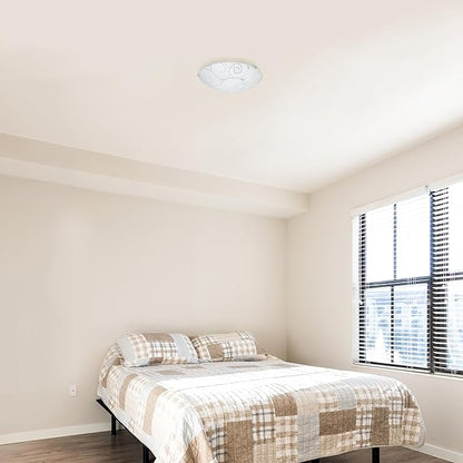 Simple Designs FM3000-WHT Round Flushmount Flush Ceiling Light with Scroll Swirl Design, White