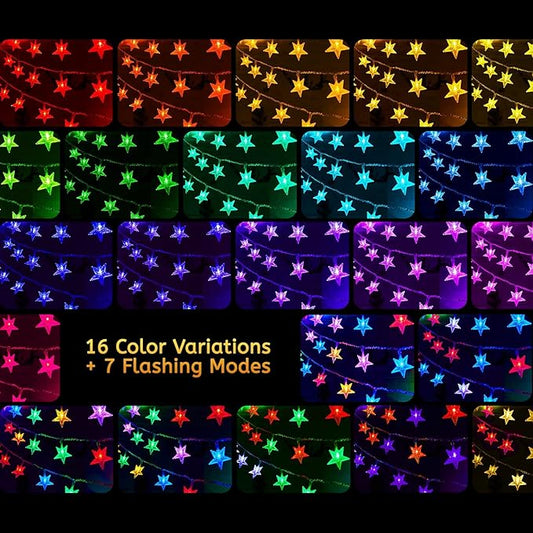 Minetom Star String Lights Battery Operated - 17 ft 50 LED Color Changing Star Fairy Light with Remote and Timer, 16 Single Colors and 7 Modes Starry Lights for Bedroom Dorm Tent Bed Patio Christmas