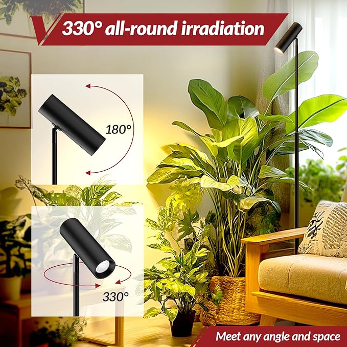 6FT Standing Grow Light for Indoor Plants,25W 3000K Full Spectrum COB Plant Light Bulb, 330° Rotating Head, Metal Floor Grow Lamp with On/Off Switch for Large Plant,Seedling