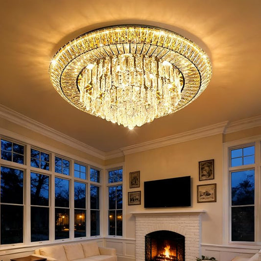 Modern Black Crystal Chandelier LED Ceiling Light Fixture Raindrop Chandeliers Dimmable Lighting for Living Room Dining Room Entryway Bedroom
