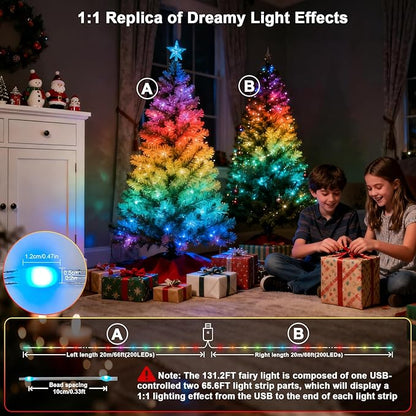 Super RGB Smart Fairy Lights 131.2Ft 400LEDs, Color Changing led String Lights with Remote & APP Control, DIY RGB-IC Dynamic Multicolor Twinkle Lights for Indoor Room Bedroom Birthday Party Decor