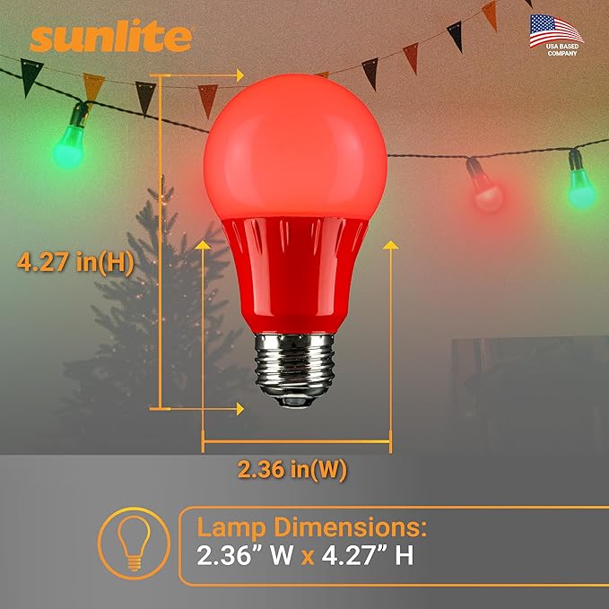 Sunlite 80148 LED A19 Colored Light Bulb, 3 Watts (25w Equivalent), E26 Medium Base, Non-Dimmable, UL Listed, Party Decoration, Holiday Lighting, 1 Count, Red