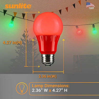 Sunlite 80148 LED A19 Colored Light Bulb, 3 Watts (25w Equivalent), E26 Medium Base, Non-Dimmable, UL Listed, Party Decoration, Holiday Lighting, 1 Count, Red