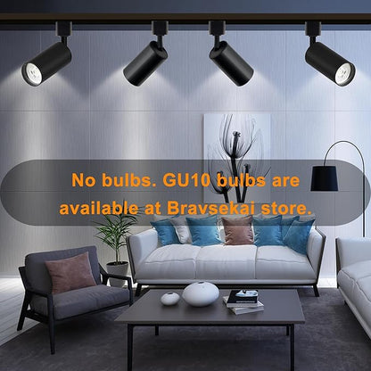 Black GU10 LED Track Lighting Kit, GU10 Track Light Heads with 3.28FT H Track Light Rail 4PCS Ceiling Spotlight Fixture for Home and Shop, No Bulbs