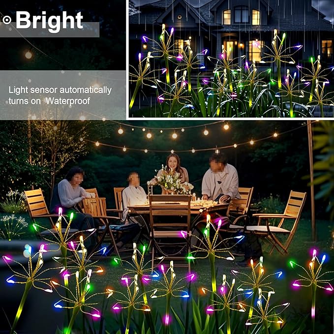 Solar Garden Lights Outdoor: Waterproof 2-Pack DIY Decorative Firework Lights with 2 Modes for Yard Patio Pathway Outside Fairy Decor - Gifts for Women Mom Mothers Day Multicolor