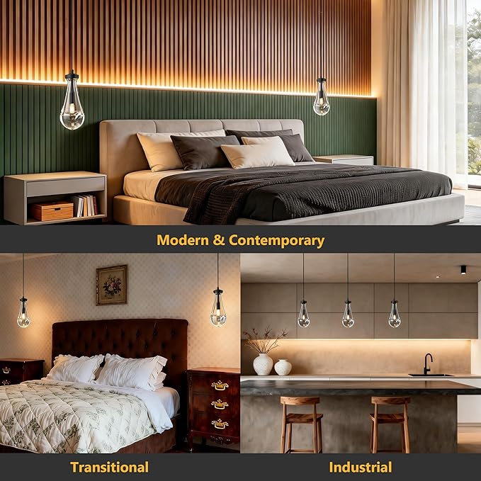 Raindrop Pendant Light Kitchen Island, Modern Black Teardrop Pendant Lights,Dimmable Rain Pendant Lighting Dining Room Light Fixture Bronze Raindrop Lighting for Living Room Hallway, Including Bulb