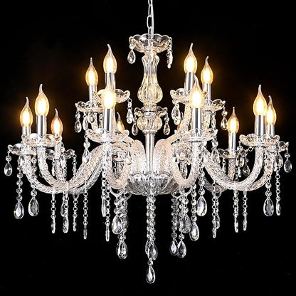 MALOSA Large Clear Crystal Chandeliers,30.7" Large Chandelier for Dining Room,Living Room,Bedroom,Hallway,High Ceilings Wedding Party 15 Lights