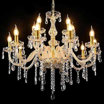 YYSHCHEN Gold Large Crystal Chandelier,30.7" Classic Large Chandelier for Dining Room, Living Room,Bedroom,Hallway,High Ceilings 15 Lights.