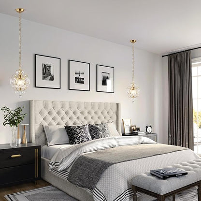 Modern Gold Mini Chandelier, Crystal Light Fixtures Ceiling Mount 1 Light Small Crystal Chandeliers for Bedroom Elegant Crystal Pendant Lighting for Girls Room Dining Room Closet Kitchen Island