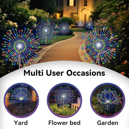 Garden Outdoor Lights, 2 Pack 120 LED Solar Garden Lights Fairy Lights Outdoor Waterproof Decorative Solar Firework Lights for Yard Patio Pathway Flowerbed Party Wedding Decor, Multicolor