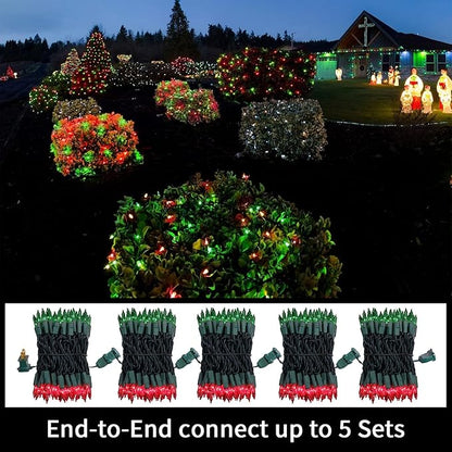LAMPHOME 100 Count Red Green Christmas Lights, Green Wire 20Ft Incandescent Holiday String Light Set for Indoor Outdoor Use Christmas Tree, Halloween, Valentine Wedding Lighting Decoration