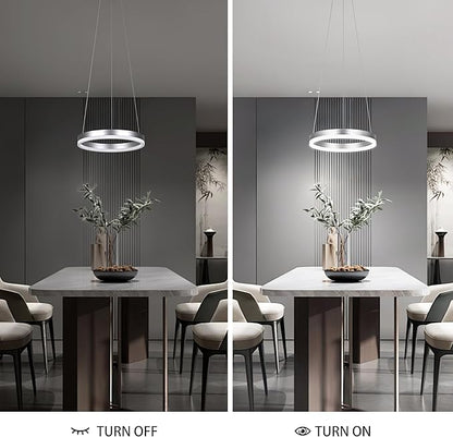 12" Nickel Led Ring Chandelier Ring Modern Led Chandelier 3 Pack Modern Pendant Lights Led Pendant Lights Adjustable Height Light Contemporary Light Fixture for Kitchen Island Dining Room