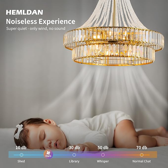 24" Modern Crystal Caged Fandelier, Smart Chandelier Fan with Remote and APP Control, Double Layer Ceiling Fan with Light for Dining Living Room Bedroom, Italian Design-Gold