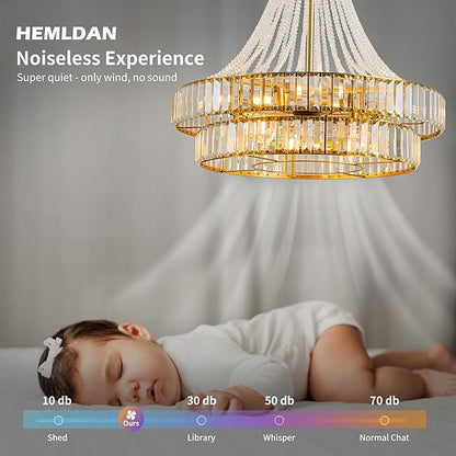 24" Modern Crystal Caged Fandelier, Smart Chandelier Fan with Remote and APP Control, Double Layer Ceiling Fan with Light for Dining Living Room Bedroom, Italian Design-Gold