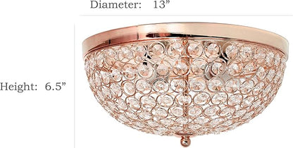 Elegant Designs FM1000-RGD-2PK Elipse Crystal 13 Inch Modern Metal 2 Light Bowl Shaped Ceiling Flush Mount Fixture 2 Pack, Rose Gold