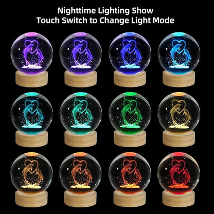 3D Dolphin Crystal Ball Night Light, Upgraded 3.15 Inch Glass Ball Lamp with 16 Color LED Wooden Base, Dolphin Decor Birthday Holiday Christmas Gifts for Boys Girls Friends