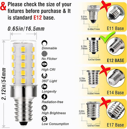 ALIDE E12 4000K Dimmable LED Light Bulb 5W,Replace 40W E12 Halogen Equivalent,T6 Base 120V E12 C7 LED Candelabra Bulbs Natural White for Pendant Chandelier Lighting,450lm,10Pack