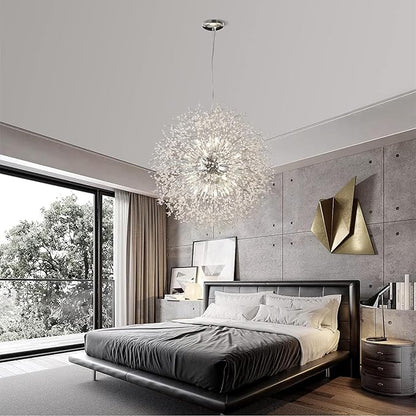 Dandelion Crystal Chandeliers, Modern Large 16 Lights Firework Chandelier, Chrome Sputnik Pendant High Ceiling Light Fixture for Foyer Entryway Living Room