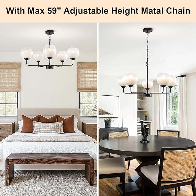 5 Light Globe Chandelier, Mid Century Modern Chandeliers for Dining Room, 28.35" Large Vintage Milk White Glass Pendant Light,Hanging Sputnik Ceiling Light Fixture for Bedroom Living Room Kitchen, E26