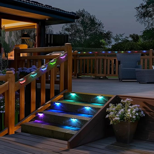 Herzila Solar Step Lights Outdoor, 8 Pack RGB Color Changing Christmas Solar Fence Lights, Waterproof Deck Lights for Outside, Step, Fence, Deck, Stair, Pool and Yard