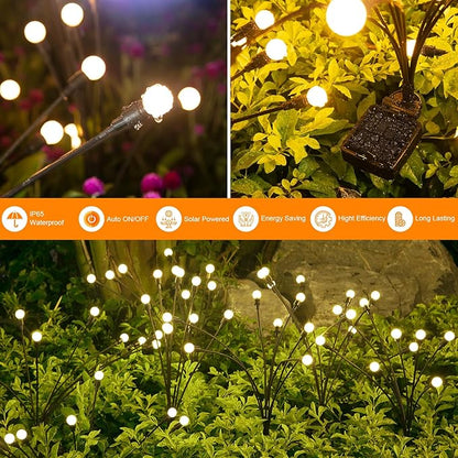 Solar Lights Outdoor(4 Pack,32 LEDs), ASMAD Solar Garden Lights, Outdoor Decorations, Firefly Light for Patio Decor, Big Bulb, Unique Gifts for Women, Gifts for Grandma