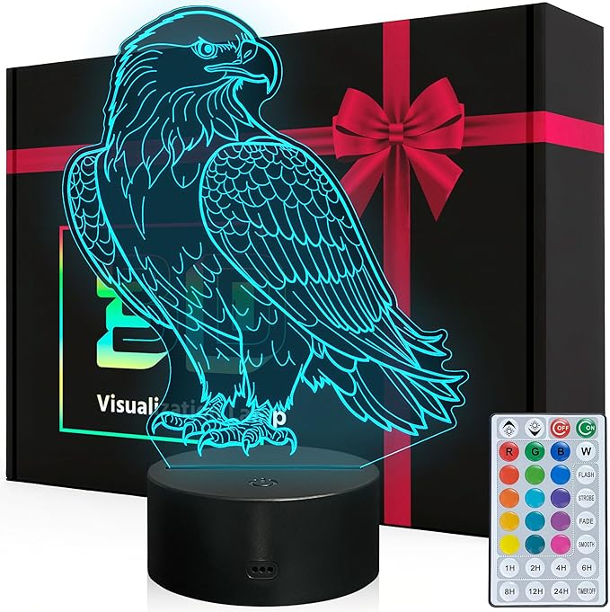 3D Illusion Eagle Night Light, Cartoon Table Lamp with Remote Control, 16 Colors, Kids Bedroom Decoration, Creative Birthday Christmas Eagle Gifts for Boys Girls