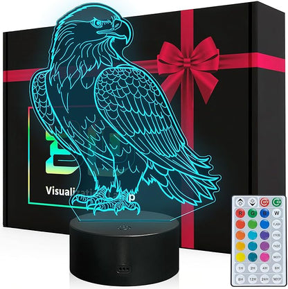 3D Illusion Eagle Night Light, Cartoon Table Lamp with Remote Control, 16 Colors, Kids Bedroom Decoration, Creative Birthday Christmas Eagle Gifts for Boys Girls