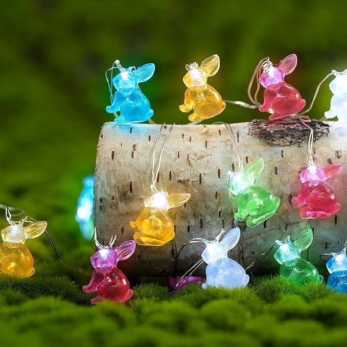 Easter Decorations Lights String 10ft 30 LEDs Bunny Light Easter String Lights Battery Operated with Remote 3D Rabbit Shaped Bunny Decor for Indoor Outdoor Home Party Bedroom