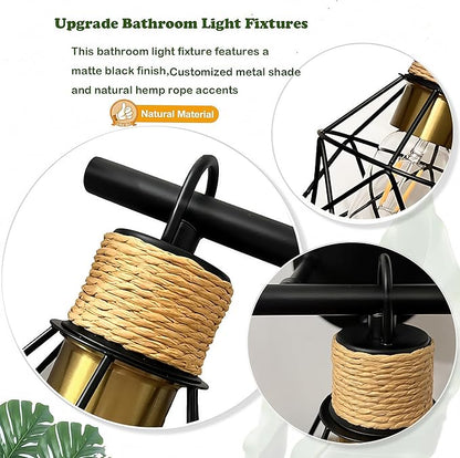 Farmhouse Bathroom Vanity Light Fixtures,3-Light Bathroom Light Fixtures,Sconces Wall Lighting Over Mirror, Black Vanity Lights with Metal Lampshade,Vintage Wall Light for Bedroom Hallway