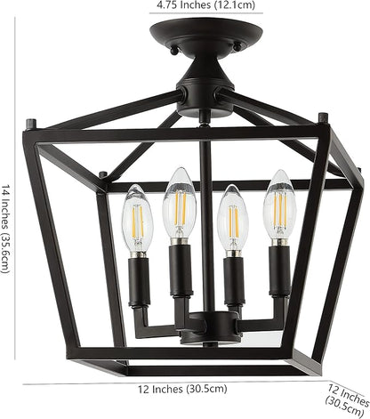 JONATHAN Y 12" Oil Rubbed Bronze Modern Farmhouse Pagoda 4-Light LED Semi Flush Mount Lantern, Metal Ceiling Light Fixture for Kitchen, Hallway, Entryway, Bedroom, Hardwired JYL7610A
