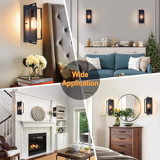 Maylaywood Industrial Wall Sconces Set of 2, Vintage Light Fixture Large, E26 Base, Matte Black Metal Wall Mount Lamp, Modern Indoor Lighting Hardwired