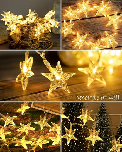 JOLYMOLY Star String Lights Plug in, 59 Ft 100 LED Star Fairy Lights with Remote Timer, Connectable Waterproof for Bedroom Wedding Party Indoor Outdoor Décor, Warm White