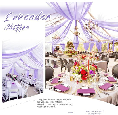 6 Panel Purple Ceiling Drapes for Wedding Arch - 5ft x 30ft Sheer Voile Chiffon Drapery