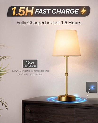 EppieBasic Cordless Table Lamp Rechargeable: Fast Charging & Long Lasting - 2700K Warm Light Vintage Gold Lamps for Women Housewife - Dinning Living Room Bedroom - 2 Pack