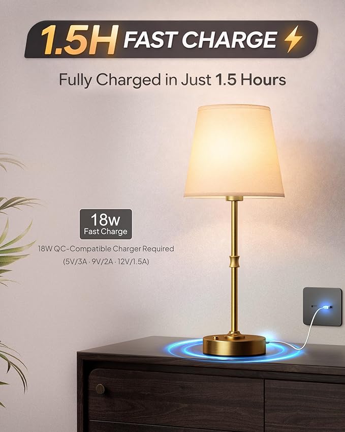 EppieBasic Cordless Table Lamp Rechargeable: Fast Charging & Long Lasting - 2700K Warm Light Samll Vintage Gold Lamps for Women Housewife - Dinning Living Room Bedroom