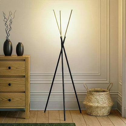 Brightech Stix LED Tripod Floor Lamp for Living Room - Dimmable Modern Standing Lamp, with 3 Lights for Bedroom - Contemporary Office Lighting- Black