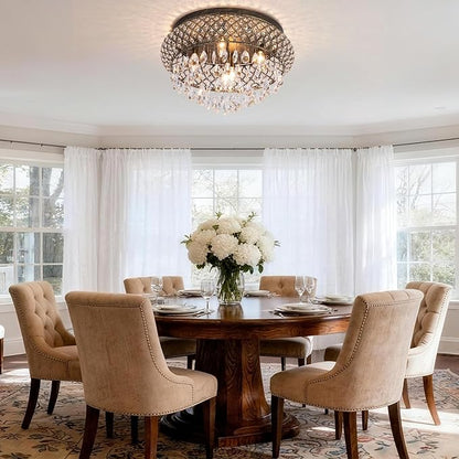 Maxax 19.5'' Crystal Bronze Chandelier, 5-Light Large Vintage Farmhouse Ceiling Light Fixture, Drum Raindrop Metal Shade, French Empire, for Living Room Bedroom Dining Room Kitchen Entryway