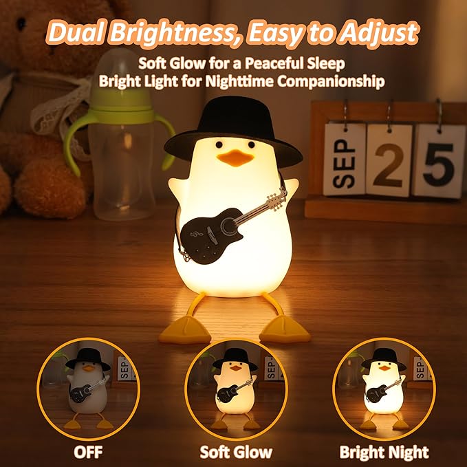Anywin Duck Night Light, Squishy Duck Lamp, Silicone Bedside Light Up Funny Duck with Dimmer & Rechargeable. Birthday Gifts for Friends Women(Guitar Duck)