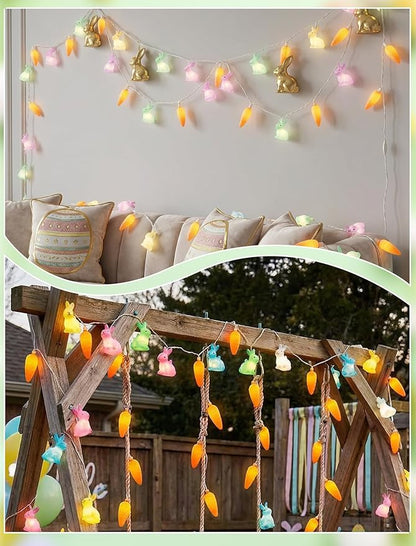 LED Easter Bunny Carrot String Lights, 8.5Ft Plug in Rabbit Lights Indoor Easter Decorations, 10 Multicolor Bunny Carrots for Outdoor Party Birthday Garden Spring Home Decor for Kids