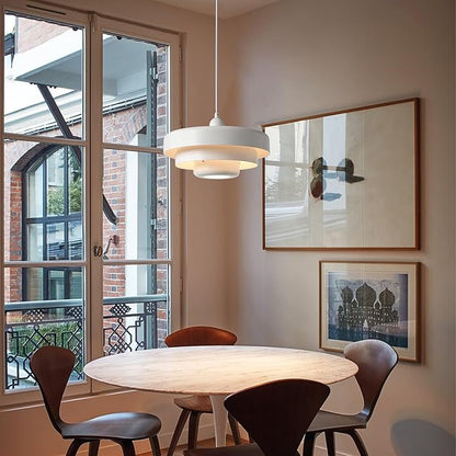Mid Century Pendant Light Fixtures Ceiling Pendant Lighting 3-Layer Metal Shade Design Vintage Flush Mount Light for Dining Table Kitchen Island Hallway (White)