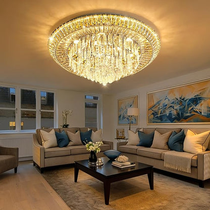 Modern Silver Crystal Chandelier LED Ceiling Light Fixture Raindrop Chandeliers Dimmable Lighting for Living Room Dining Room Entryway Bedroom