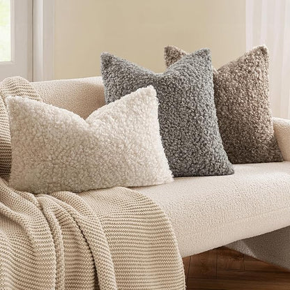 MIULEE Pack of 2 Throw Pillow Covers 20x20 Inch Neutral Khaki Faux Fur Decorative Sherpa Pillow Covers Fuzzy Accent Soft Sheepskin Fleece Cushion Cases for Boho Home Decor Couch Living Room Bed
