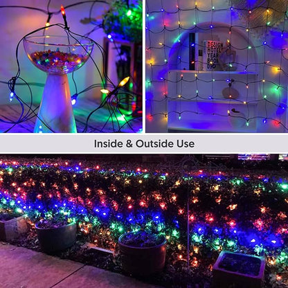 Neoclassy 120Led Christmas Net Lights Outdoor 5ft x 6ft Connectable, 8 Modes Waterproof Black Wire 29V Plug in Mesh Net Christmas Lights for Garden, Yard, Bushes, Trunk, Xmas Tree Decor (Multicolor)