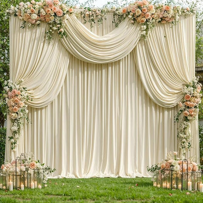 4 Panels Backdrop Curtains for Wedding Party Wrinkle Free Beige Backdrops Curtain Drapes Fabric Decorations Photo Back Drop Cloth for Baby Shower Photography Stage Reception 20ft(W) x 12ft(H)