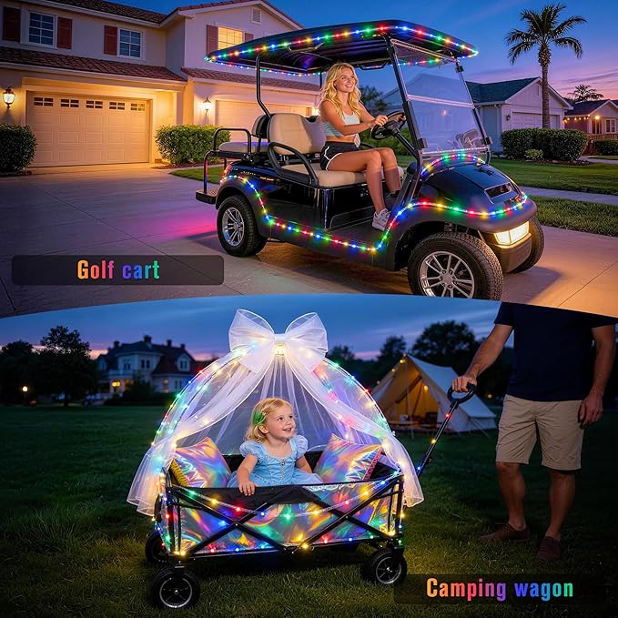 JMEXSUSS 2 Pack Battery Operated String Lights Outdoor, Total 200 LED 8 Modes Battery Powered Rope Lights with Remote &Timer, Christmas Light for Car Trampoline Tree Camping Garden Decor (Multicolor)