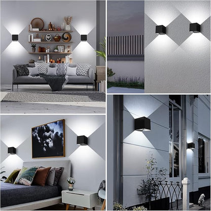 Juyace 20W 6000K LED Sconce Wall Up and Down Exterior Lighting hardwire No photocells Light Fixtures with Angle-Adjustable Square 4.7" IP65 Waterproof for Porch Patio 2 Pack